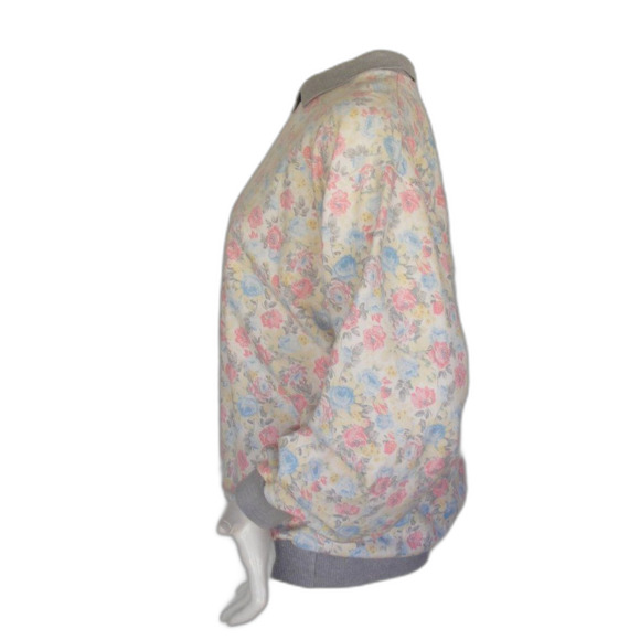 Vintage Granny Sweatshirt, L, multicolor Floral, Gray collar/cuffs, NAF NAF - Picture 7 of 13